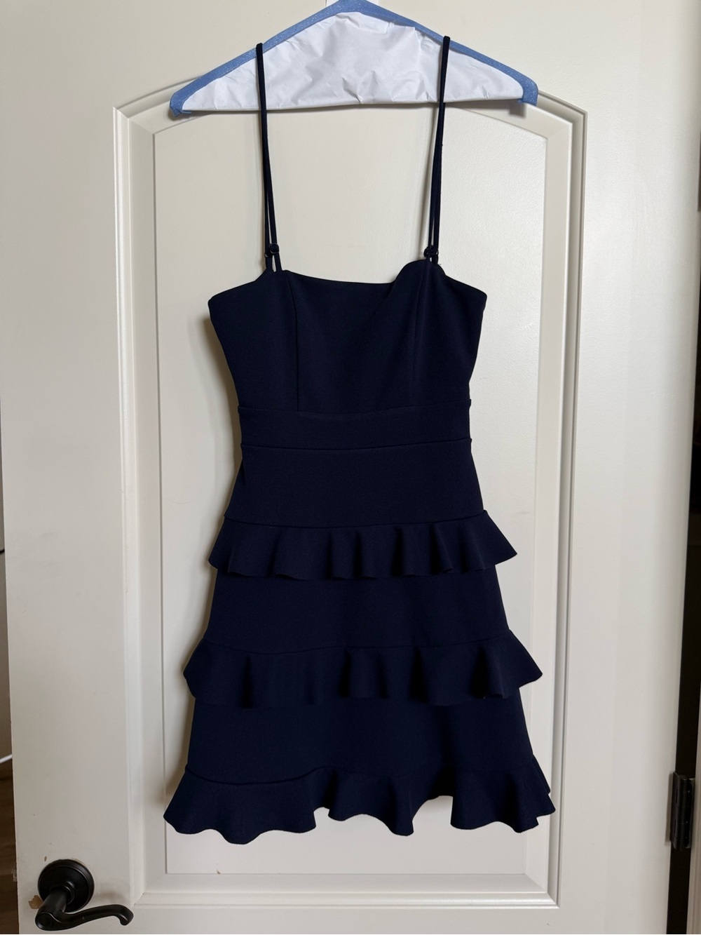 Altar'd State Navy Ruffle Tiered Mini Dress with Tie Front